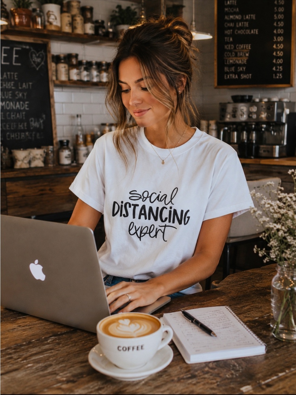 Social Distancing Expert White Graphic T-shirt